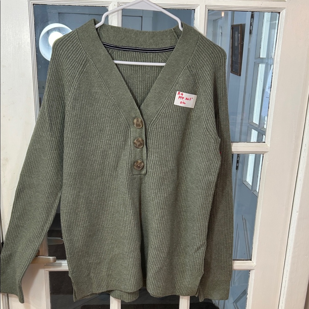 R4.   Olive Green Button-Up Sweater